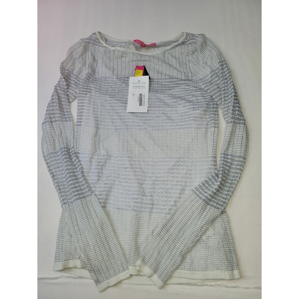 Catherine Catherine Malandrino Silver Metallic Knit Long Sleeve Top Small